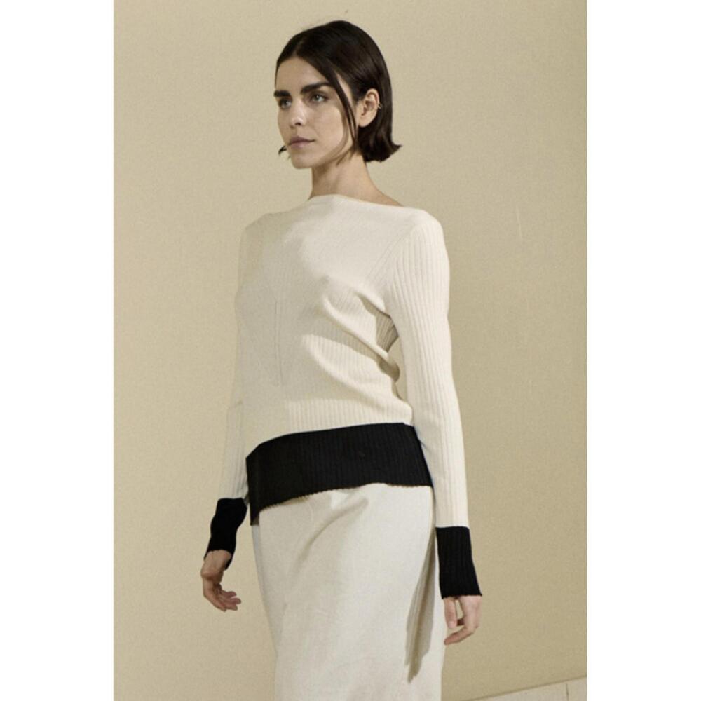 NEW SITA MURT color-block ribbed sweater in cream w/ black